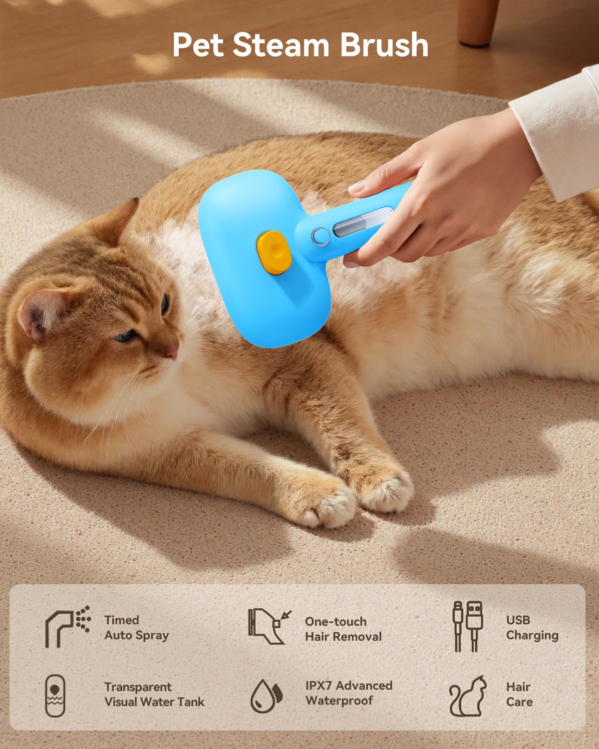 ROJECO 3-in-1 Pet Steam Brush for Cats&Dogs - Detangling Comb with Adjustable Mist, Handheld