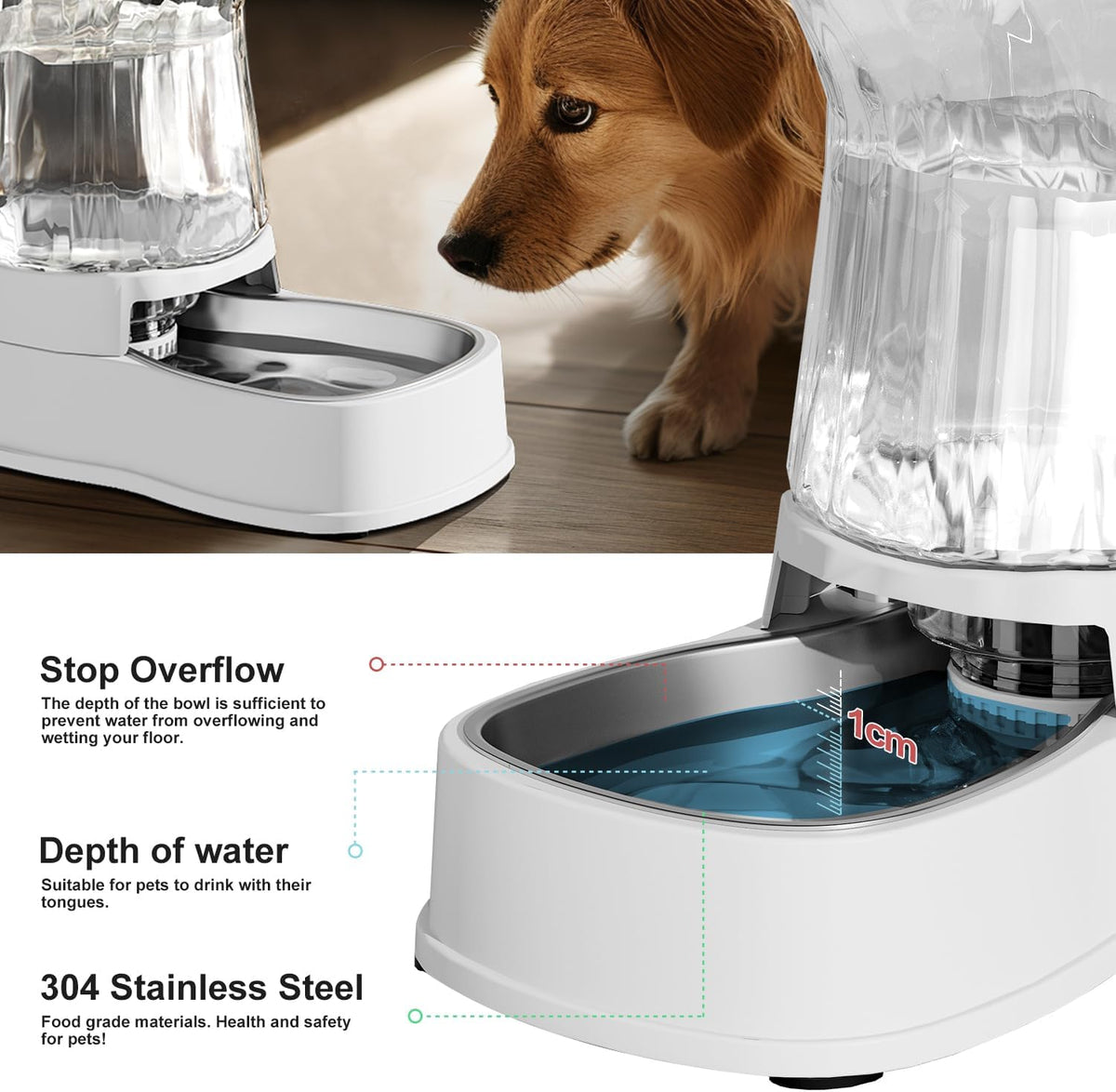Gardner Pet Automatic Dog Water Dispenser Gravity Stainless Steel Water Waterer Feeder, 100%