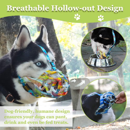 Dog Muzzle, Printed Basket Muzzle for Small Medium Large Dogs Dachshund, Beagle, German Shepherd