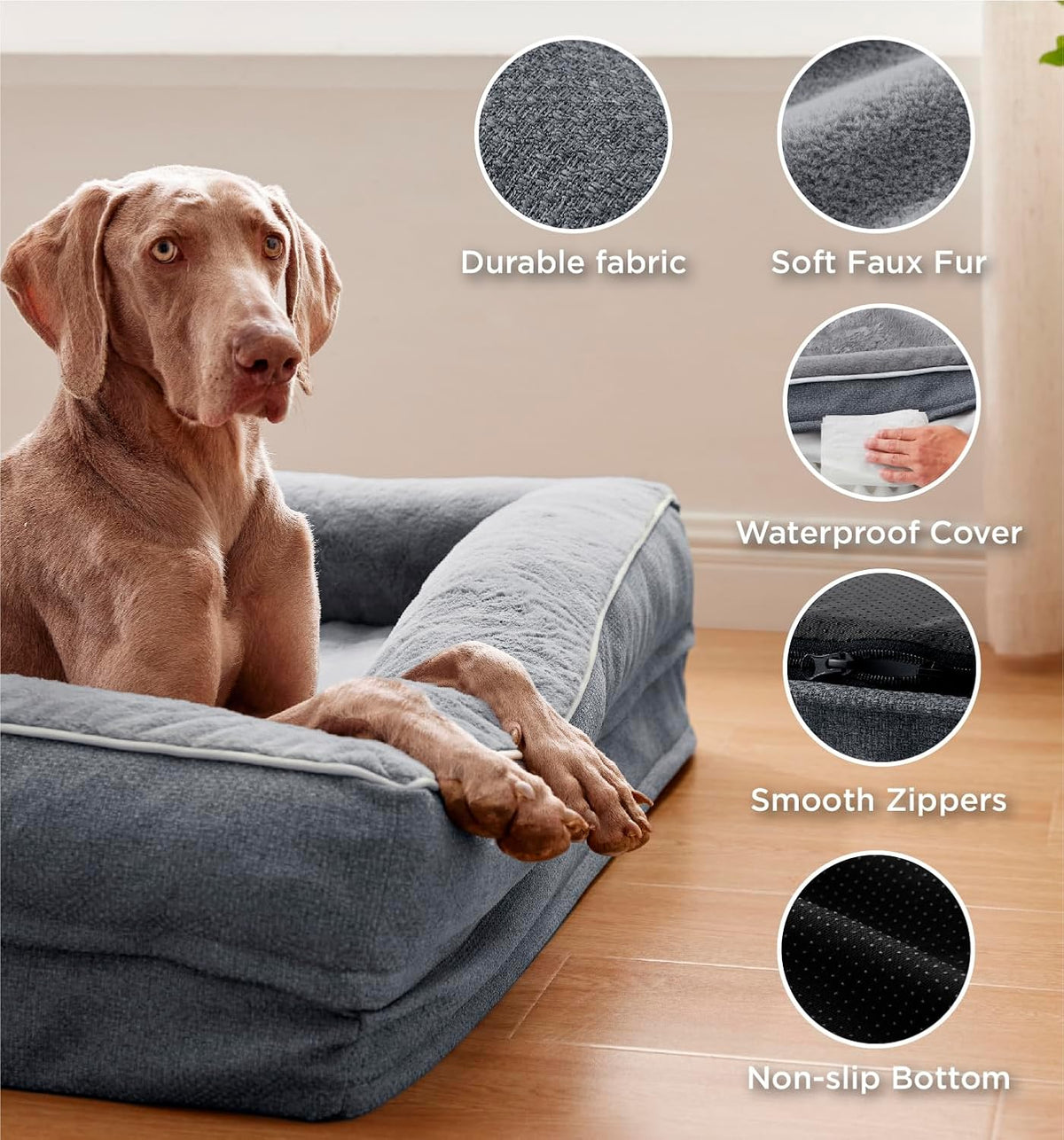 MADE 4 PETS Orthopedic Dog Bed for Large Dogs, Supportive Foam Big Large Pet Bed Sofa with Washable