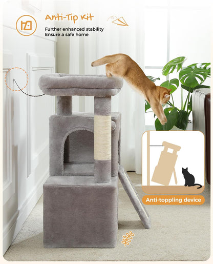 PAWZ Road Cat Tree, 30 Inches Cat Tower with Dual Condos for Indoor Cats, Plush Cat House with