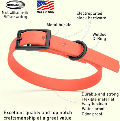 Dogline Biothane Waterproof Dog Collar Strong Coated Nylon Webbing with Black Hardware Odor- Proof