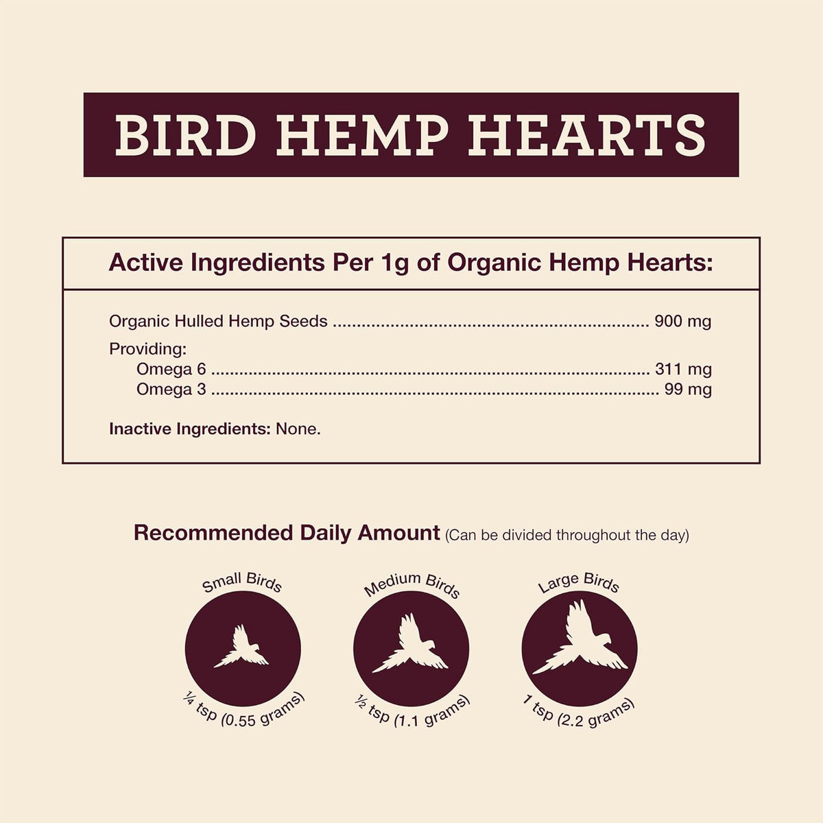 Hemp Well Organic Hemp Hearts –Reduces Feather Plucking, Promotes Relaxation, Immune Support