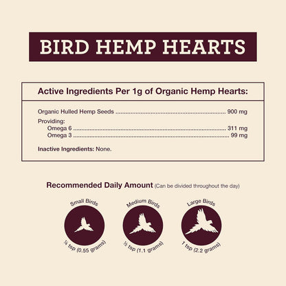 Hemp Well Organic Hemp Hearts –Reduces Feather Plucking, Promotes Relaxation, Immune Support