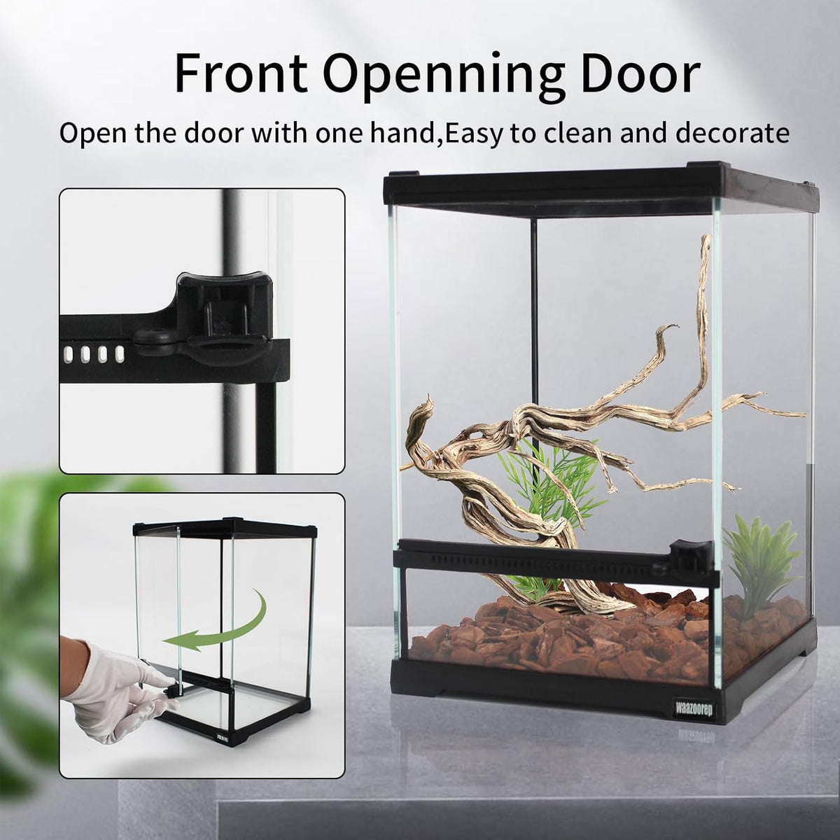 Mini Reptile Glass Terrarium Tank 8"*8"*10" Full View with Front Opening Door,Amphibians Enclosure