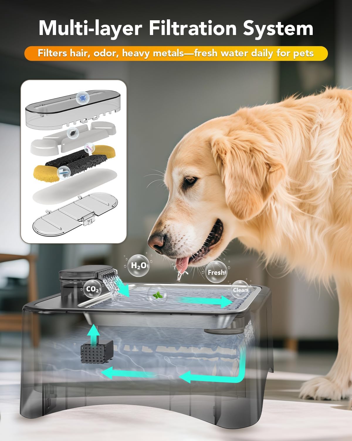 UPSKY 2.25Gal Elevated Dog Water Fountain, 4 Heights Adjustable Pet Fountain for All Dog Sizes, 304