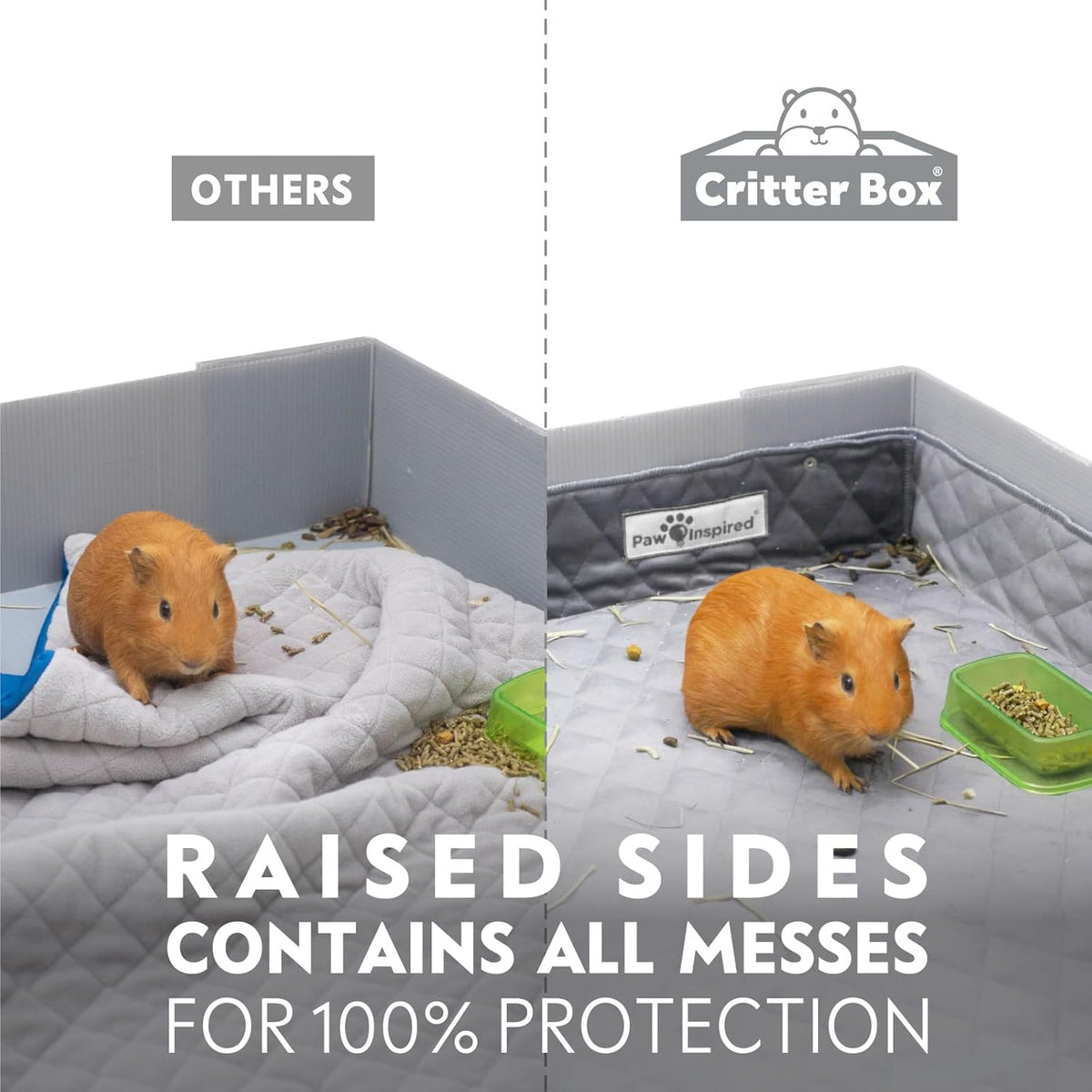 Paw Inspired Critter Box | Washable Guinea Pig Cage Liners with Raised Sides | Fleece Bedding for