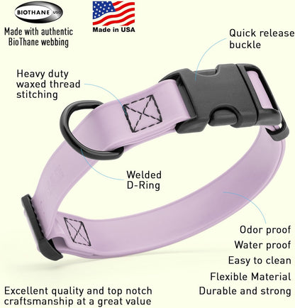 Dogline Biothane Waterproof Dog Collar with Quick Release Buckle Strong Coated Nylon Webbing with