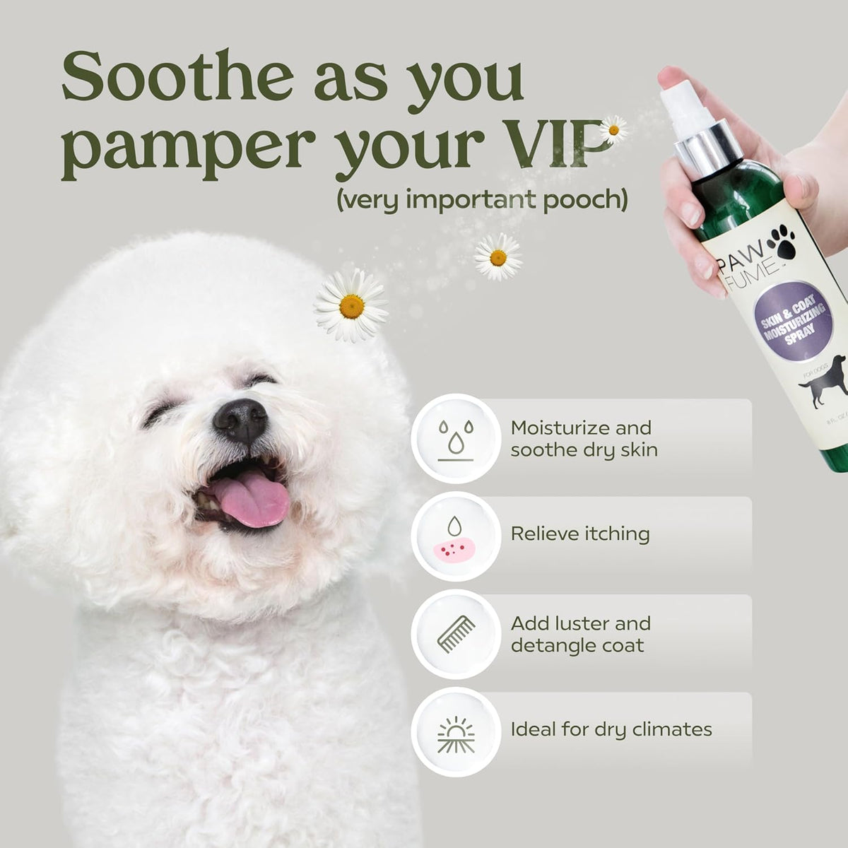 PAWFUME Skin & Coat Detangler Spray for Dogs, 4-Pack – Soothe Dry, Itchy Coats Quickly – Non-Toxic