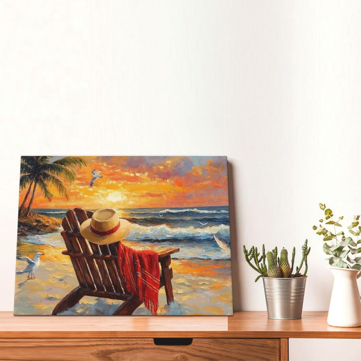 Beach Coastal Bathroom Pictures Wall Art, Seaside Ocean Bathroom Wall Decor, Sunrise Palm Framed