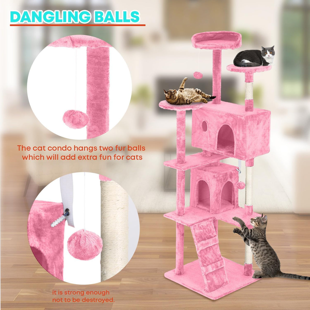 FDW Cat Tree 70in Cat Tower Multi-Level Durable Cat Scratching Post & Cozy Fun Cat Jumping Platform