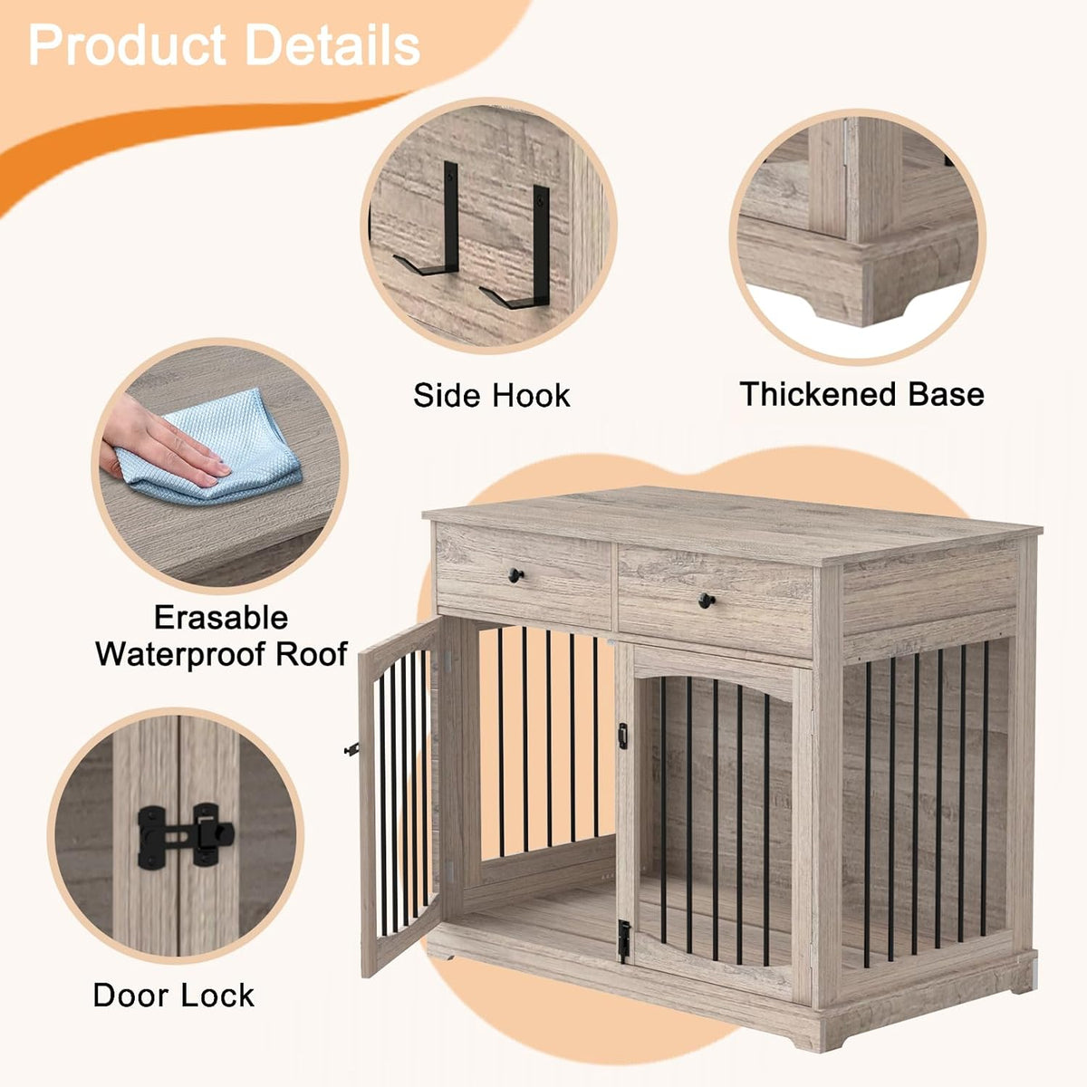 BREEZEHEAT 40 inch Dog Crate Furniture-Farmhouse Dog Kennel with Drawers-End Table Wooden Pet