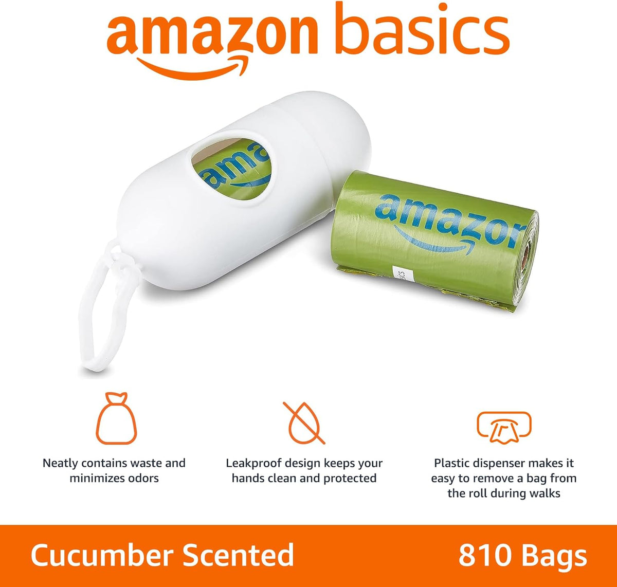 Amazon Basics Dog Poop Bags with Dispenser, 810 Count, Enhanced for Guaranteed Leakproof, Cucumber