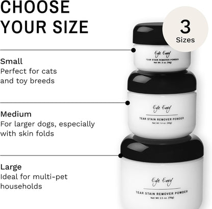 Eye Envy Tear Stain Remover Powder for Dogs and Cats. 100% Natural, Safe. Apply Around Eyes.