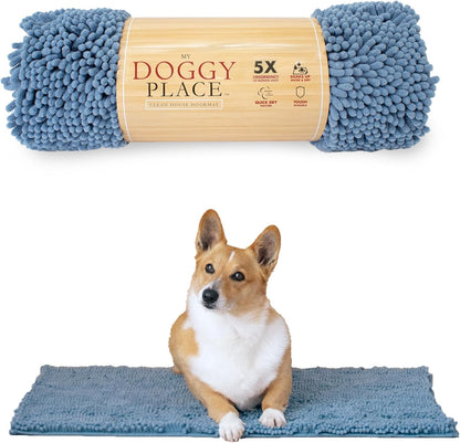 My Doggy Place Medium Faded Denim Microfiber Dog Mat, 31" x 20", Absorbent and Quick-Drying