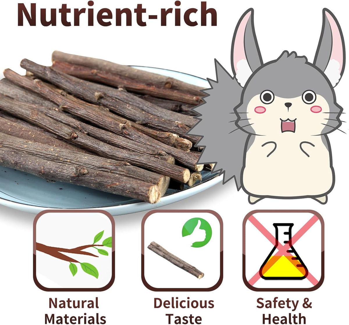 50-60 PCS Natural Rabbit Chew Toys, Treats, Timothy Sticks, Apple Sticks, Sweet Bamboo for Guinea
