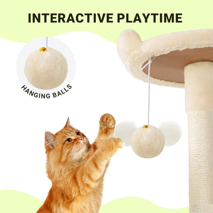 Allewie 64 Inches Cat Tree Tower/Multi-Level Activity Center for Indoor Big Felines/2 Plush
