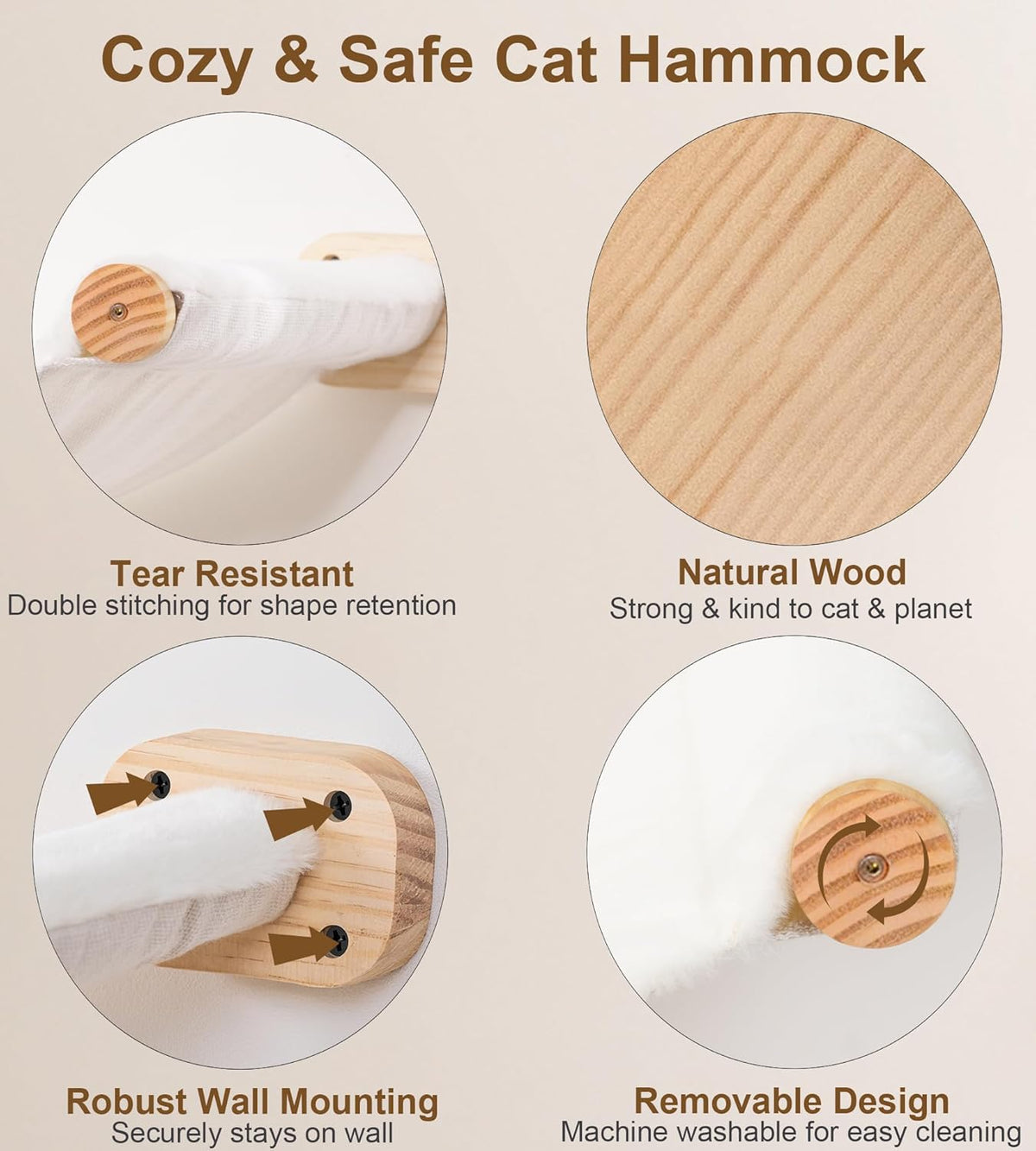 Cat Wall Hammock Shelves, Dual-Sided Cat Bed with Canvas & Plush Fabric, Wall Mounted Shelf for