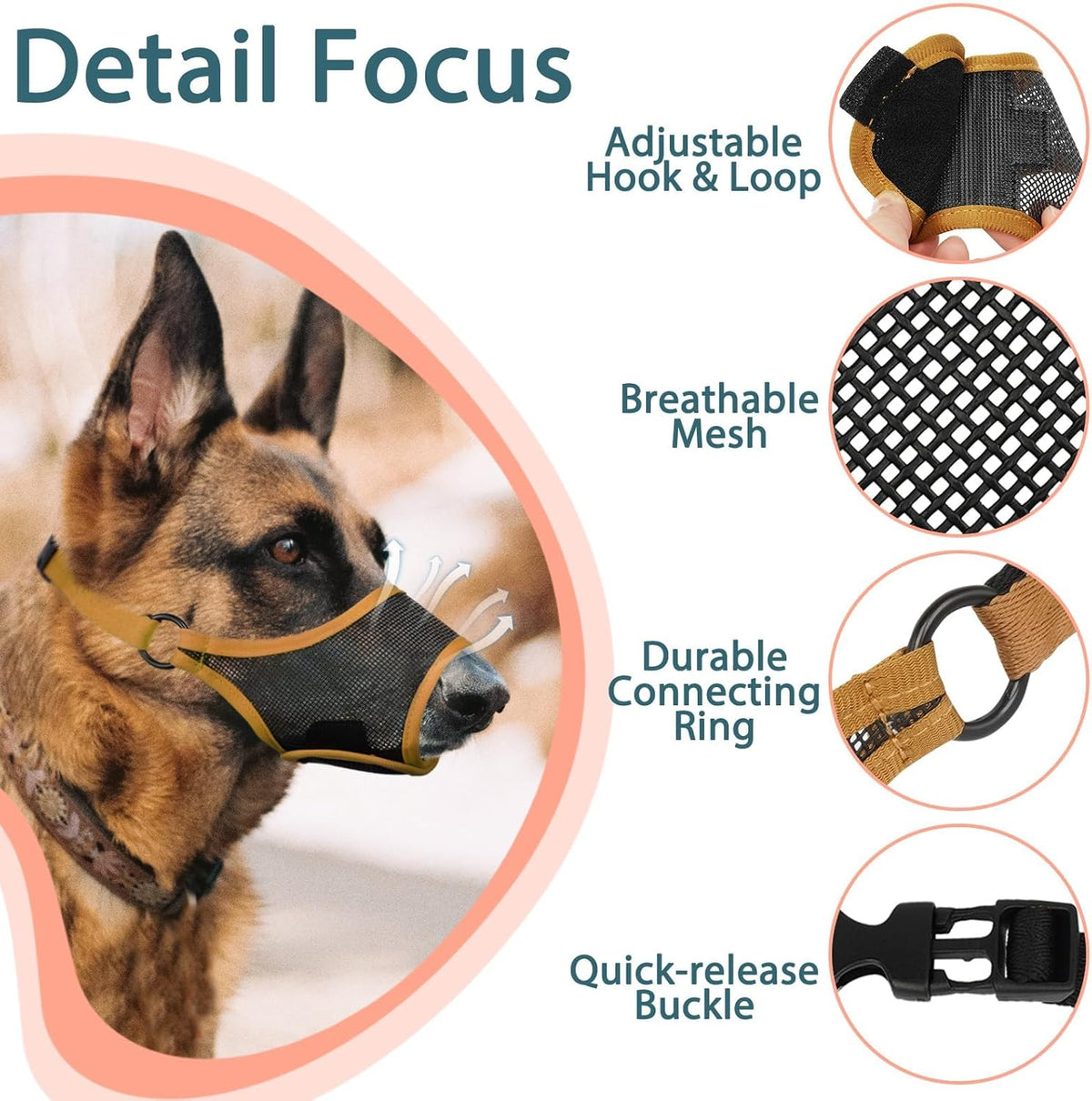 LUCKYPAW Dog Muzzle, Mesh Muzzle for Large Medium Small Dogs, Soft Mouth Guard for Biting Chewing