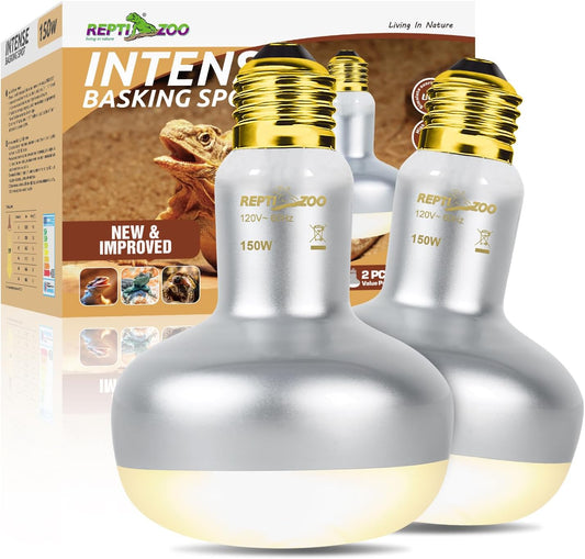 REPTI ZOO 2 Pack Heat Lamp 150W, Intense Basking Spot Simulated Natural Sunlight Heating Lamp Bulb