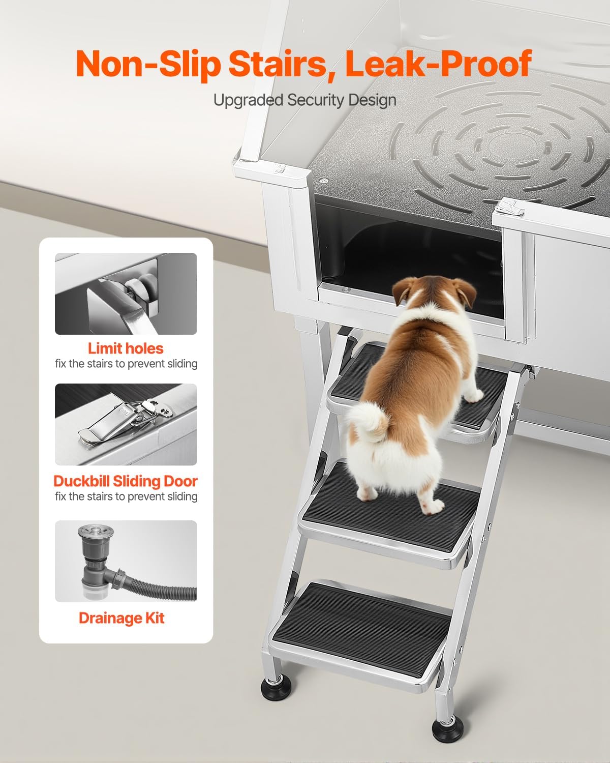 VEVOR Stainless Steel Dog Washing Station, 38 inch Pet Grooming Tub w/Storage Stairs, Faucet &