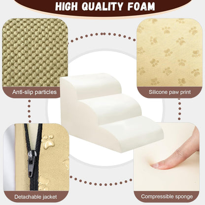 Dog Stairs for Small Dogs - High Density Foam Pet Steps, Extra Wide Dog Ramp with Non-Slip Bottom