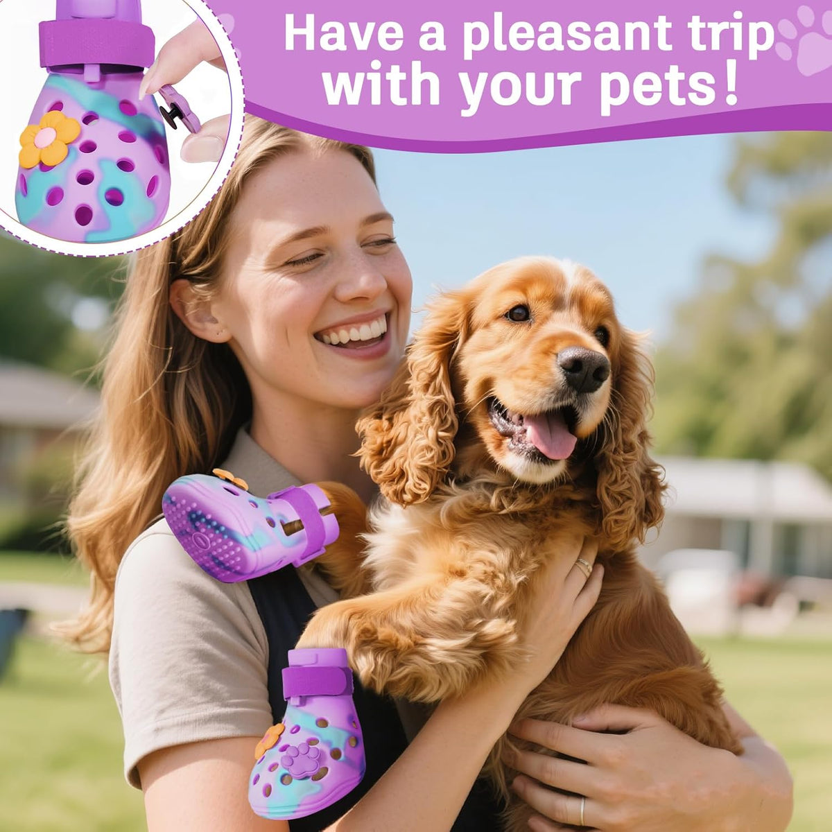 Dog Shoes for Hot Pavement, Adjustable Magic Tape Boots for Small, Medium & Large Dogs, Anti-Slip