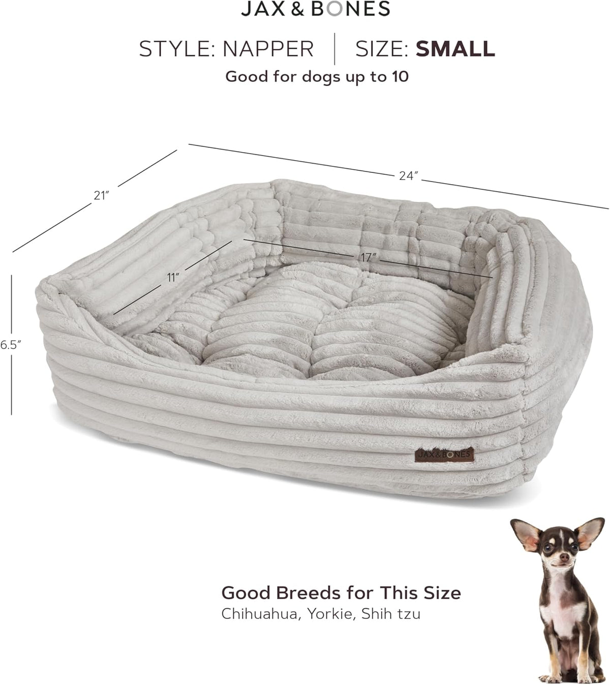 Jax & Bones Dog Napper - Luna Grey Machine Washable Bed for Dogs - Extra Heavy Duty Bolstered Sides