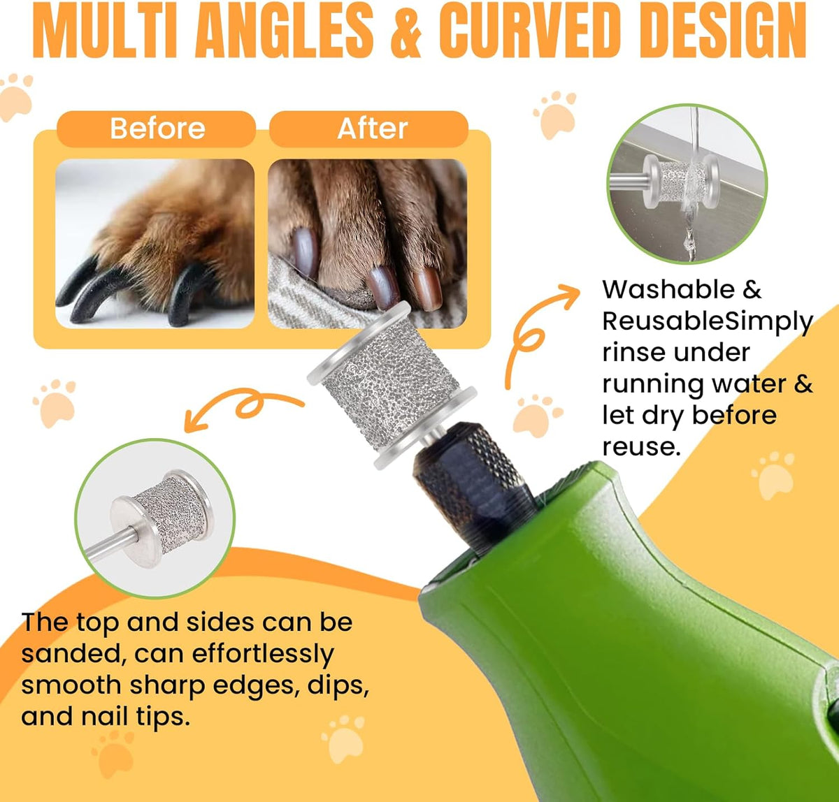 CAELUM 2Pack Diamond-Coated Pet Nail Grinder Bits, Dual Grit for Large & Small Dogs, 1/8” Shank for