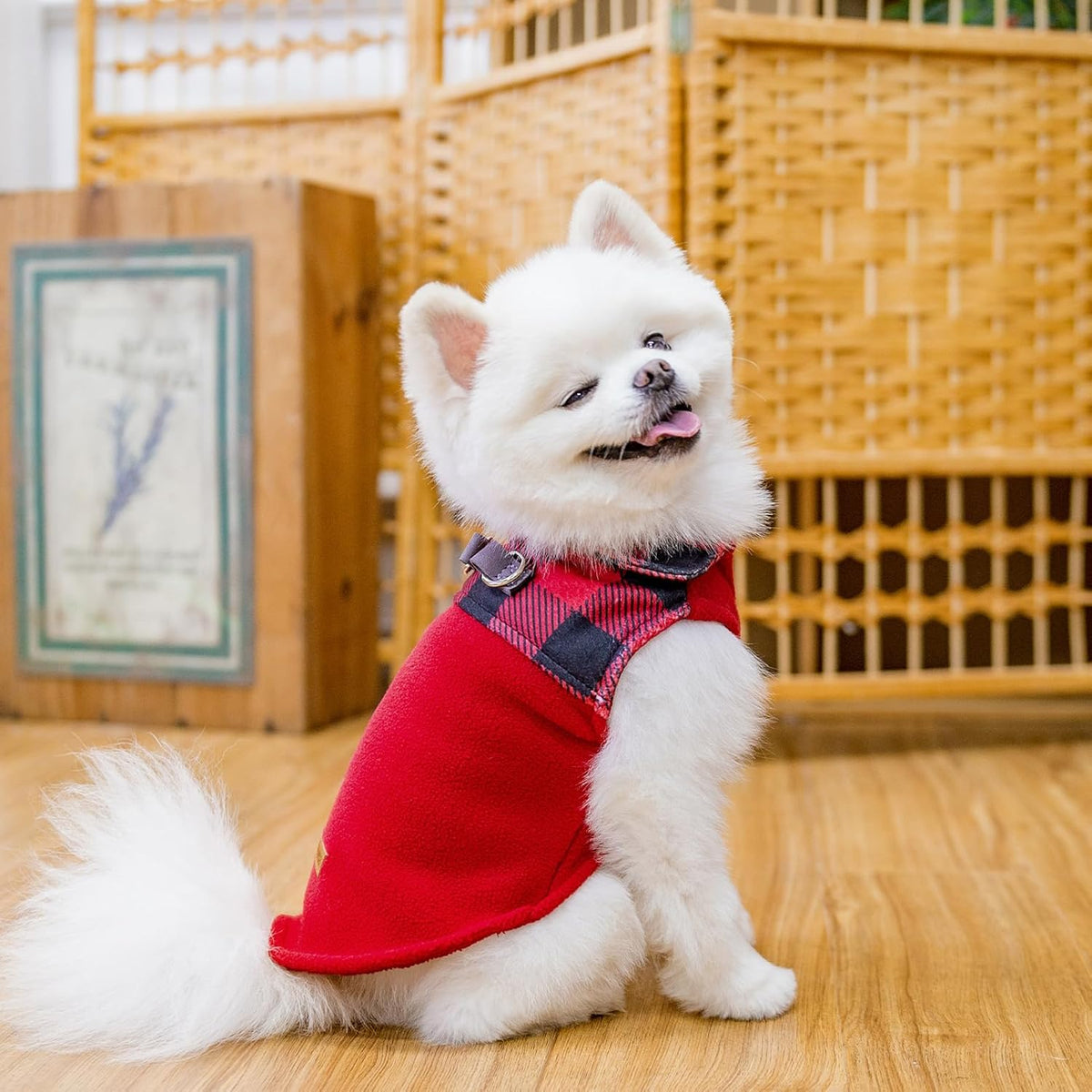 EXPAWLORER Fleece Dog Sweater for Small Medium Dogs - Classic Plaid Jacket, Doggie Winter Coat Vest