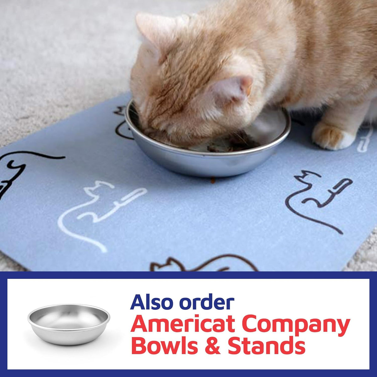 Cat Feeding Mat by Americat for Cat Food & Water Bowls – Machine Washable, Waterproof, No-Slip &
