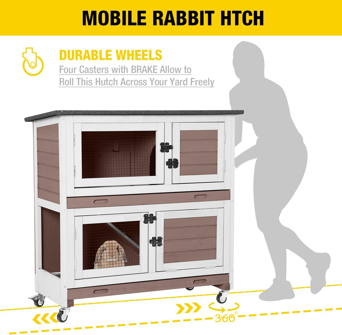 AIVITUVIN Wooden Rabbit Hutch Indoor Outdoor Rabbit Cage with Two Removable Trays Bunny Cage on
