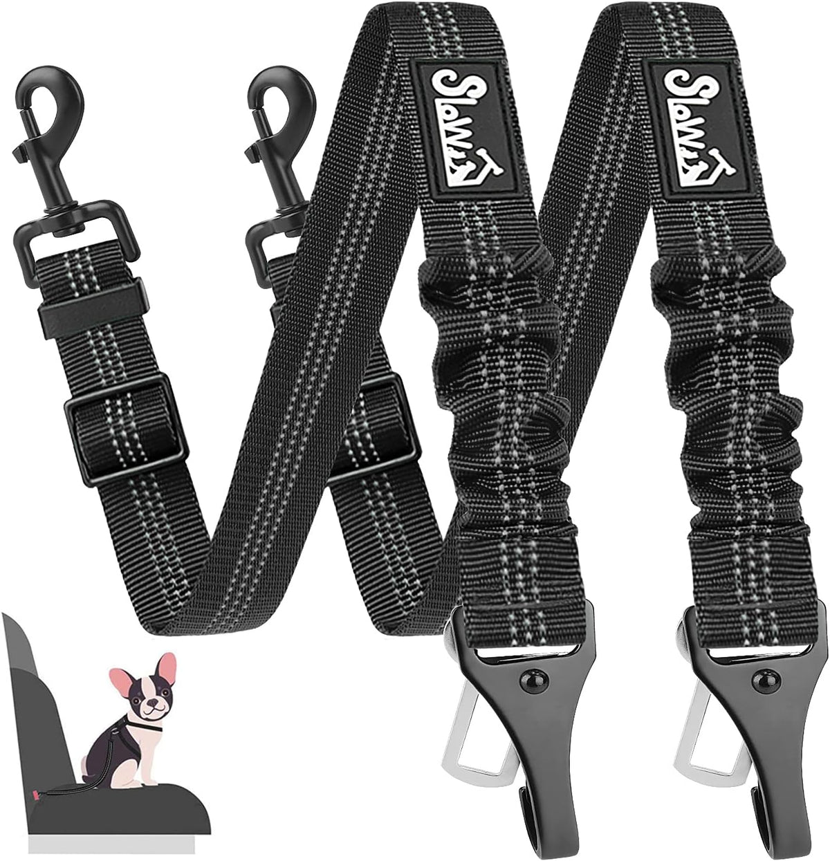 SlowTon Dog Seat Belt, Adjustable Dog Safety Belt Leash, 2 in 1 Latch Bar Attachment Dog Car