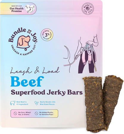 Bundle x Joy Leash & Load Dog Treats Beef Jerky Snack Bars, 5 oz Bag, Puppy and Training Treats