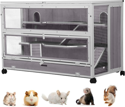 GUTINNEEN Guinea Pig Cages - Metal Iron Frame, Hamster Cage with Chew-Proof Aluminum Edges, Movable