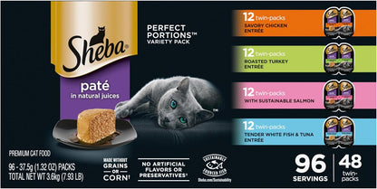 Sheba Perfect Portions Wet Cat Food Pate Savory Chicken, Roasted Turkey, with Sustainable Salmon