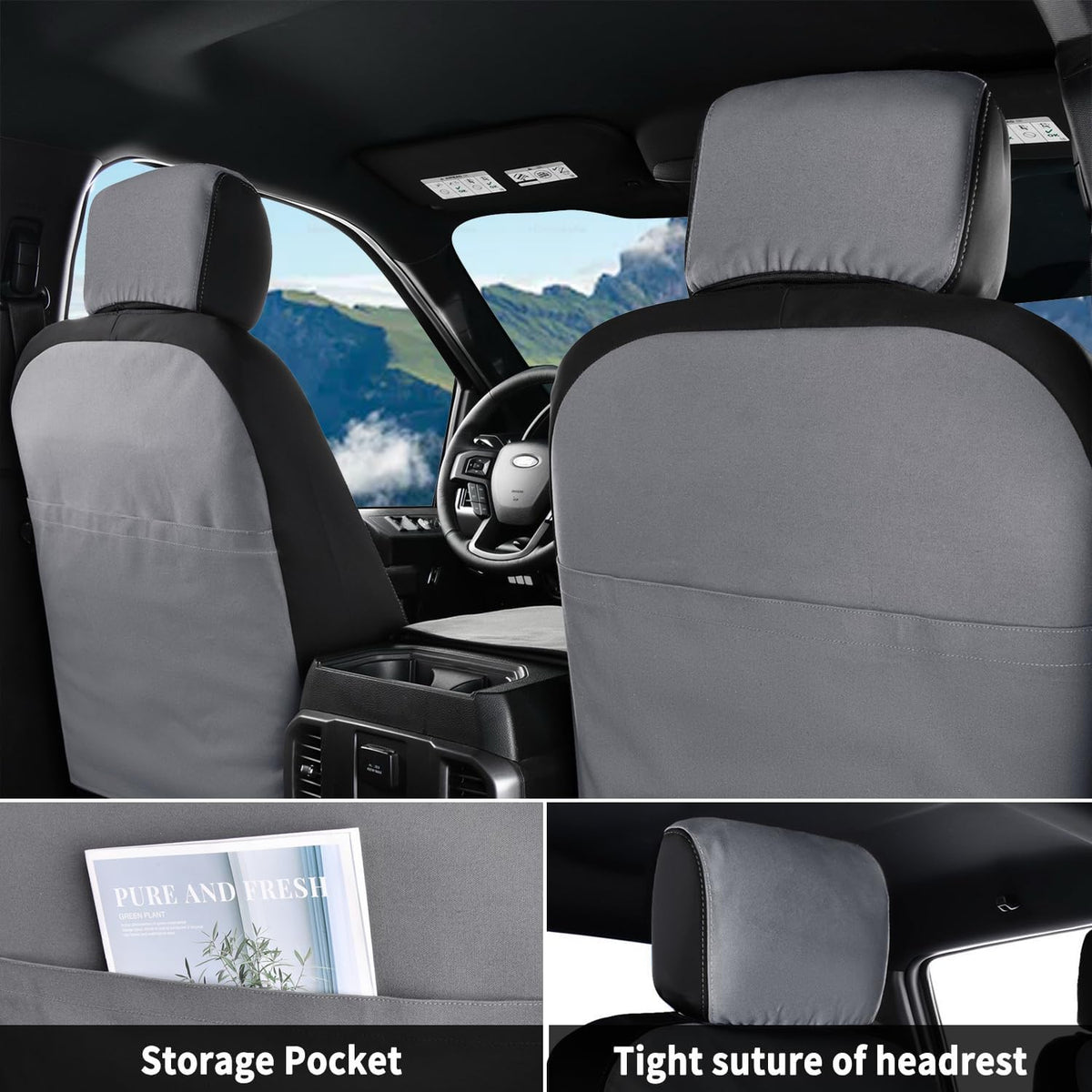 Coverado Front Seat Covers, Waterproof Canvas Seat Protector for Car Seat Cushions for Kids & Dogs