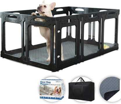 Clear Playpen for Dogs Indoor, Effectively Relieves Indoor Pet Anxiety, 56" x 37" x 23.6"H