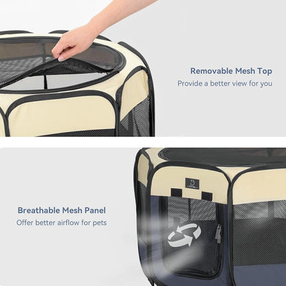 A 4 Pet Portable Dog Playpen, 49” Playpen for Dogs with Bowl, Suitable for Puppies, Kittens, and