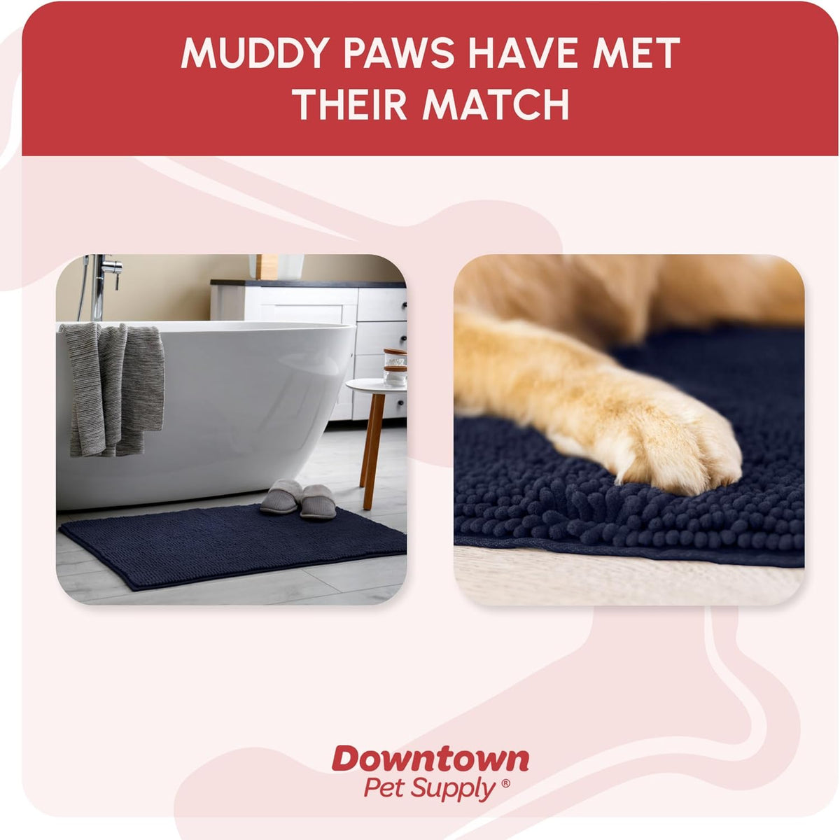 My Doggy Place Microfiber Dog Mat for Muddy Paws, 60" x 36" Navy Blue - Non-Slip, Absorbent and