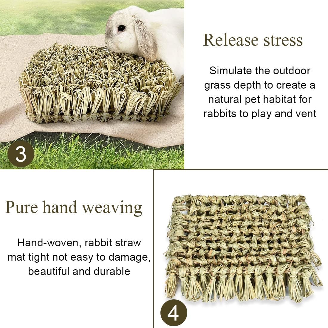 Hamiledyi Rabbit Grass Bed Bunny Natural Straw Woven Mat Guinea Pig Hay Mat Chew Mat for Rabbit