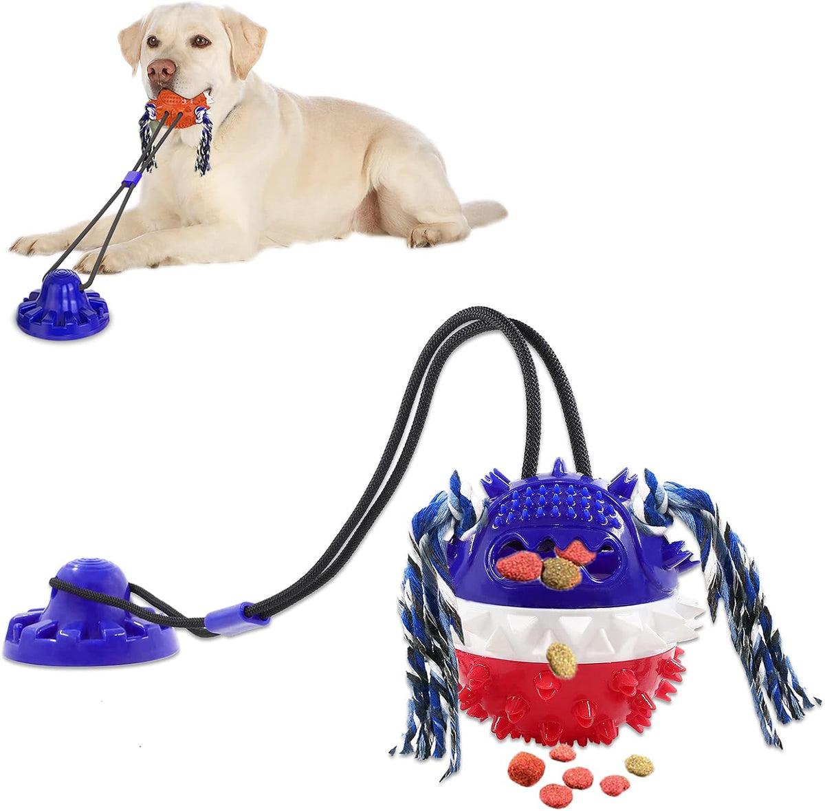 Aggressive Chewer Dog Toys - Rope Toys with Suction Cup, Teething Treats & Puzzle Food Dispensing