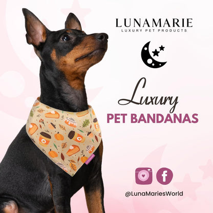 LunaMarie - Luxury Dog Bandanas - Pumpkin Spice Fall Design | Premium & Silky Poly Fabric | 100%