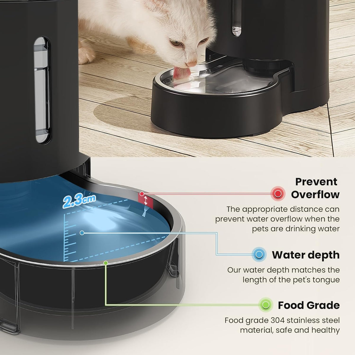 CZPET Automatic 4L/1Gal/135Oz Cat Water Dispenser with Stainless Steel Bowl, Gravity Waterer for