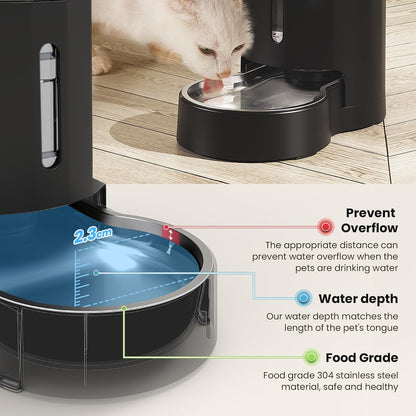 CZPET Automatic 4L/1Gal/135Oz Cat Water Dispenser with Stainless Steel Bowl, Gravity Waterer for