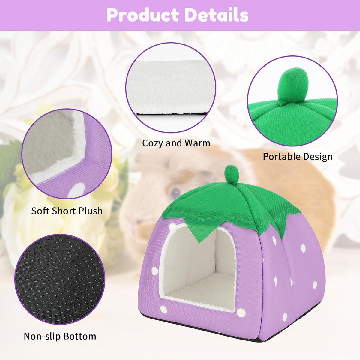 BWOGUE Guinea Pig House Bed Cozy Hamster Cave Large Hideout for Dwarf Rabbits Hedgehog Bearded