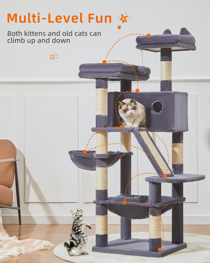 Taoqimiao Cat Tree 57.5-Inch, Cat Tower for Indoor Cats Large Adult, Extra Large Cat Condo, 8 Sisal
