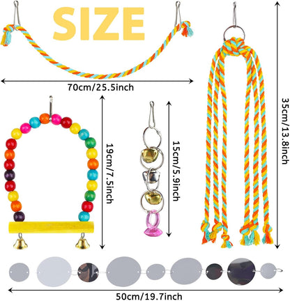 8 pcs Bird Toys for Parakeets with Colorful Ladder Hammock Bird Cage Accessories Bird Perch Stand