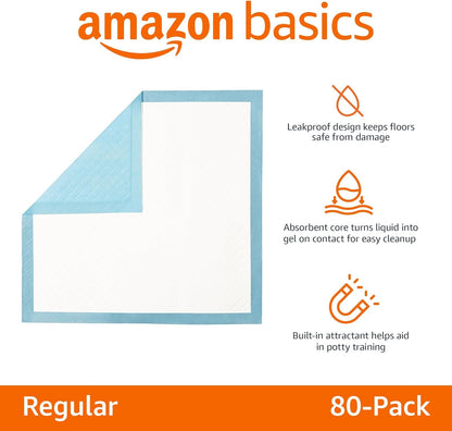 Amazon Basics Heavy Duty Dog and Puppy Pee Pads, 5-Layer Leak-Proof Ultra Absorbent, Quick-Dry