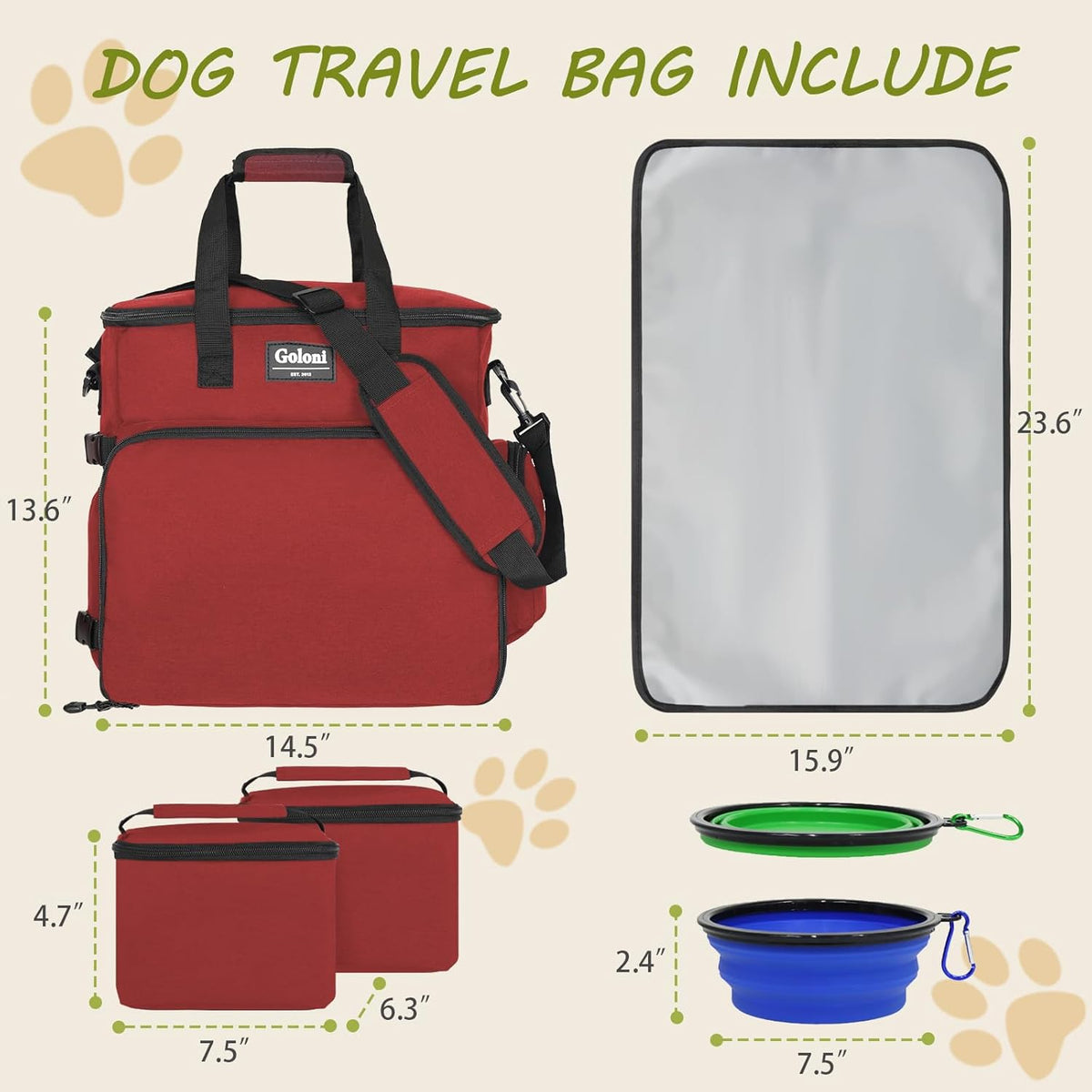 Dog Travel Bag Airline Approved–Pet Travel Tote with Collapsible Bowls,Food Containers & Feeding
